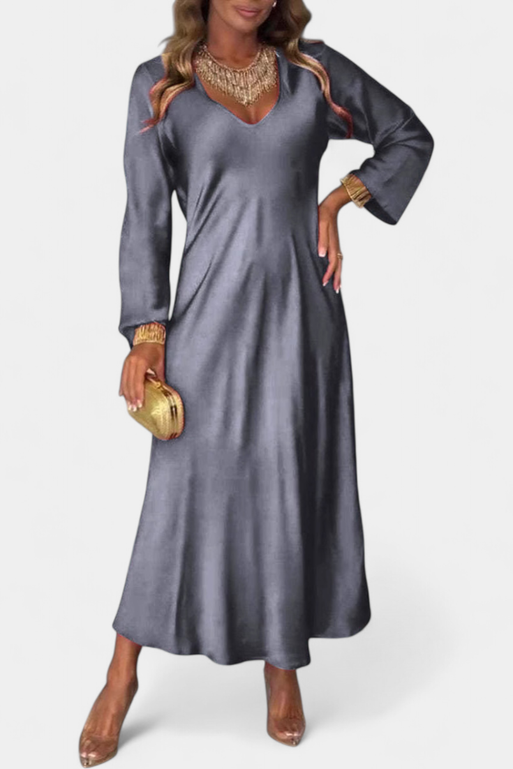 Robe Riva Flottante avec Décolleté en V et Manches Longues