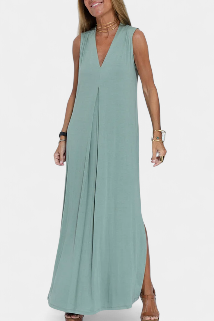 Felisa Sleeveless Maxi Dress in Solid Color and Elegant Silhouette