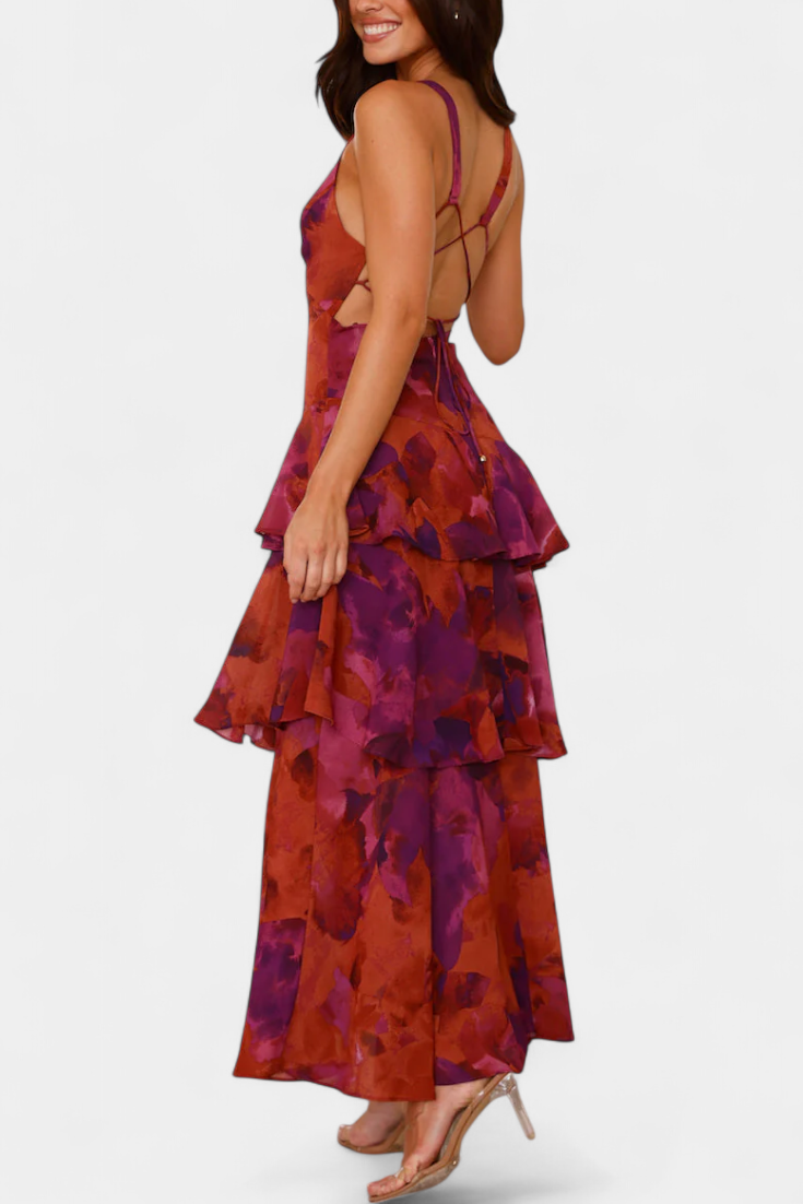 Robe du Dimanche en Georgette avec Décolleté en V et Couches Fluides