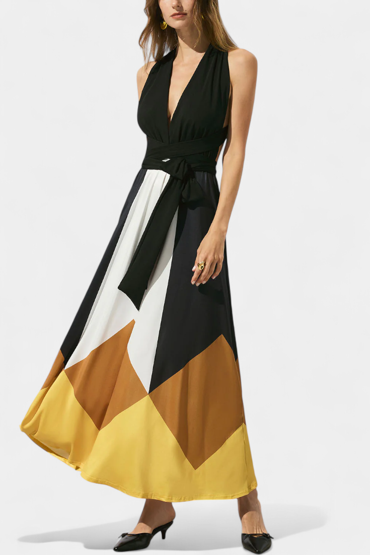 Nava Long Polymorphic Dress with Open Back and Versatile Silhouette