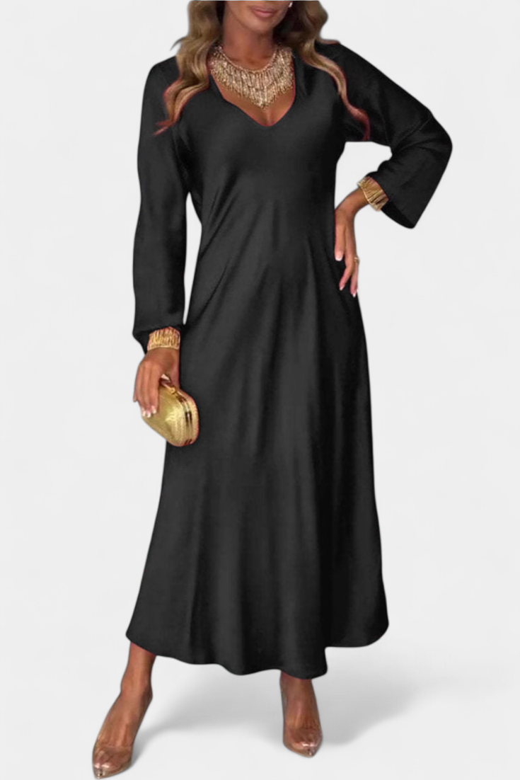 Robe Riva Flottante avec Décolleté en V et Manches Longues