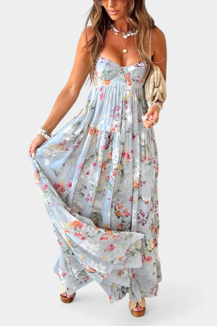 Robe Fleurie Neha avec Dos Nu et Fines Bretelles