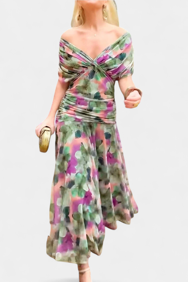 Robe longue Alondra avec imprimé floral et décolleté en V