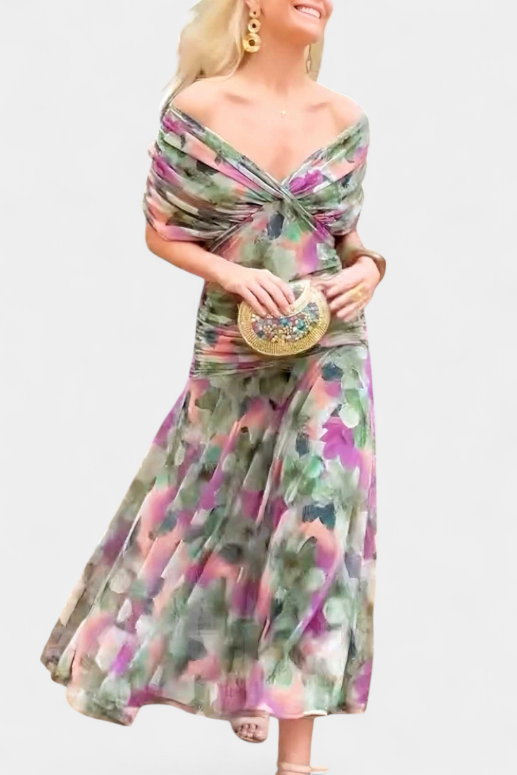 Robe longue Alondra avec imprimé floral et décolleté en V