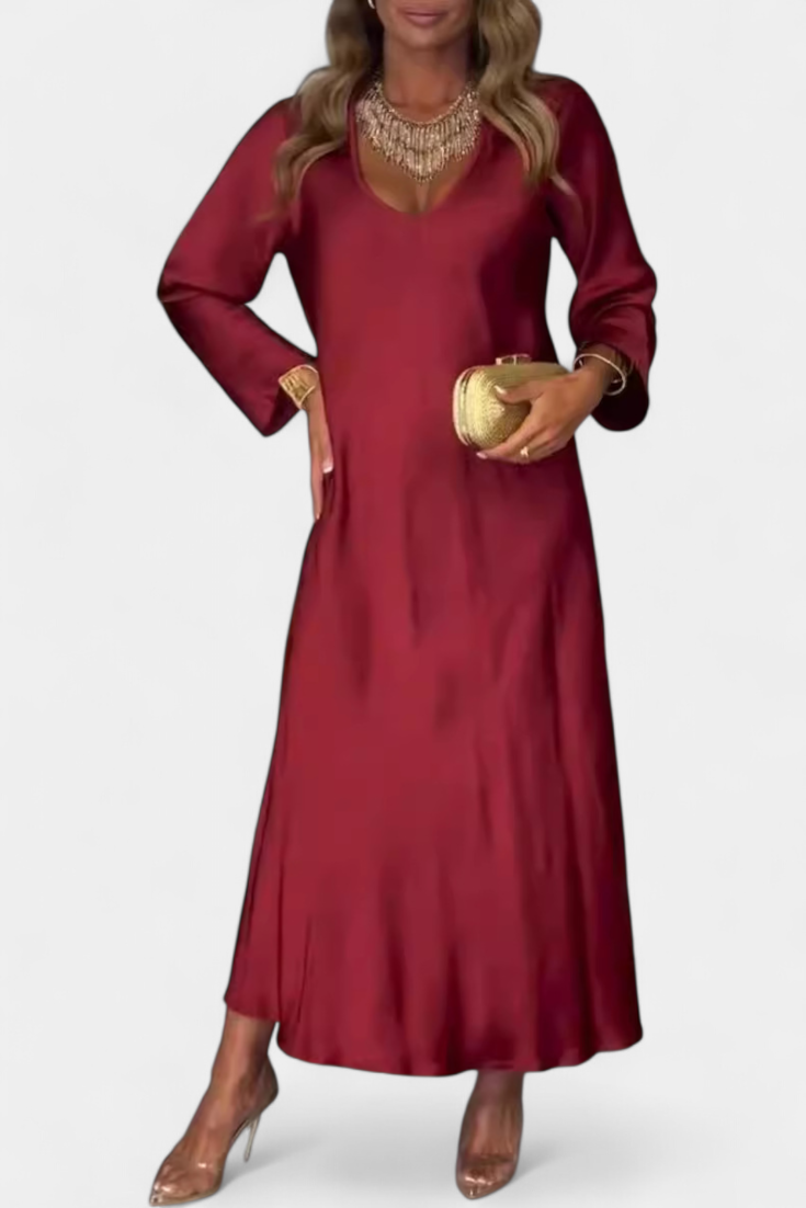 Robe Riva Flottante avec Décolleté en V et Manches Longues