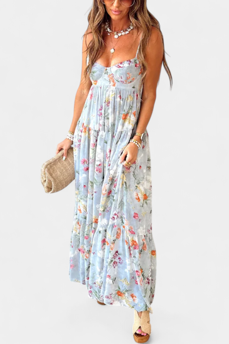 Robe Fleurie Neha avec Dos Nu et Fines Bretelles