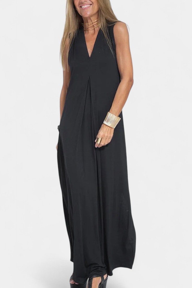 Felisa Sleeveless Maxi Dress in Solid Color and Elegant Silhouette