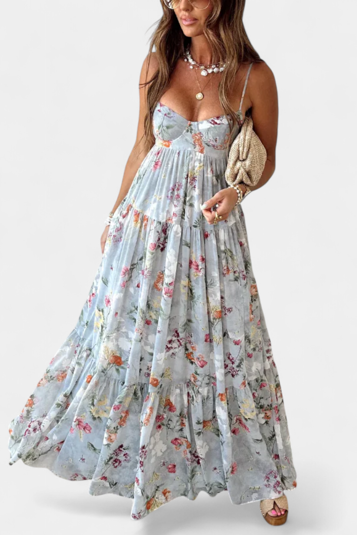 Robe Fleurie Neha avec Dos Nu et Fines Bretelles