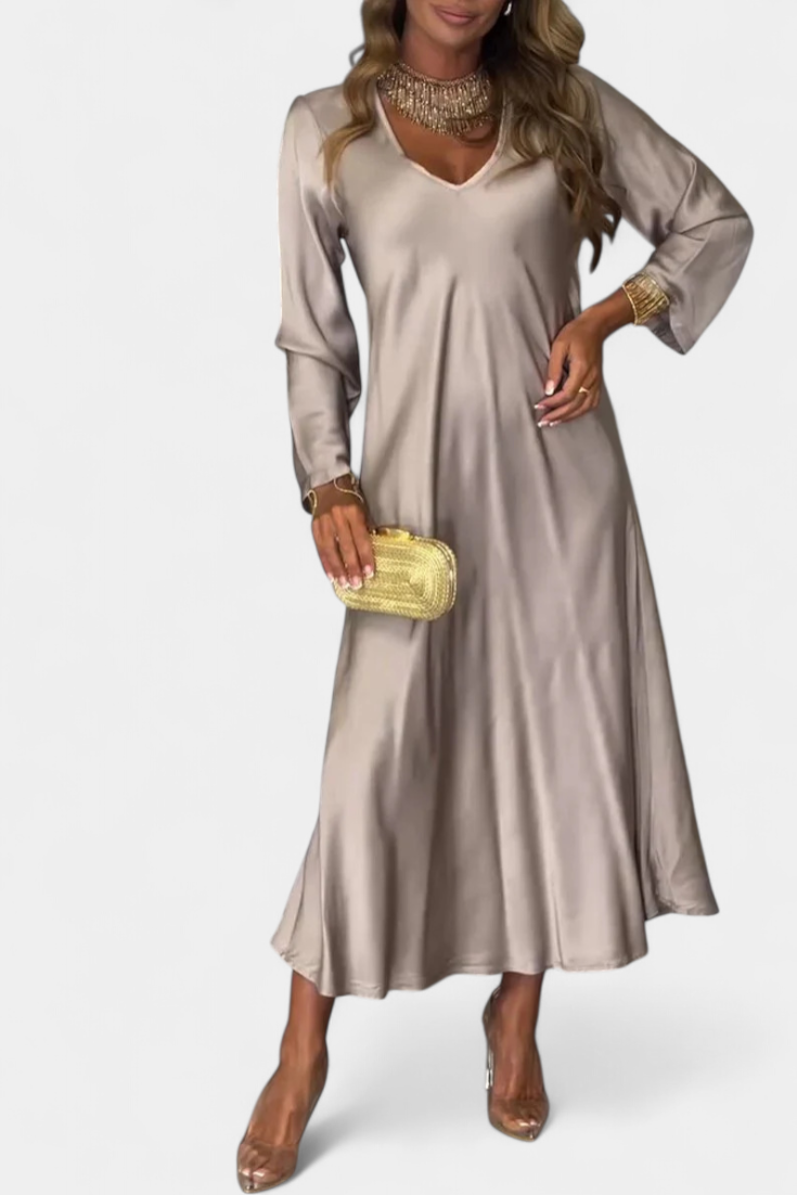 Robe Riva Flottante avec Décolleté en V et Manches Longues