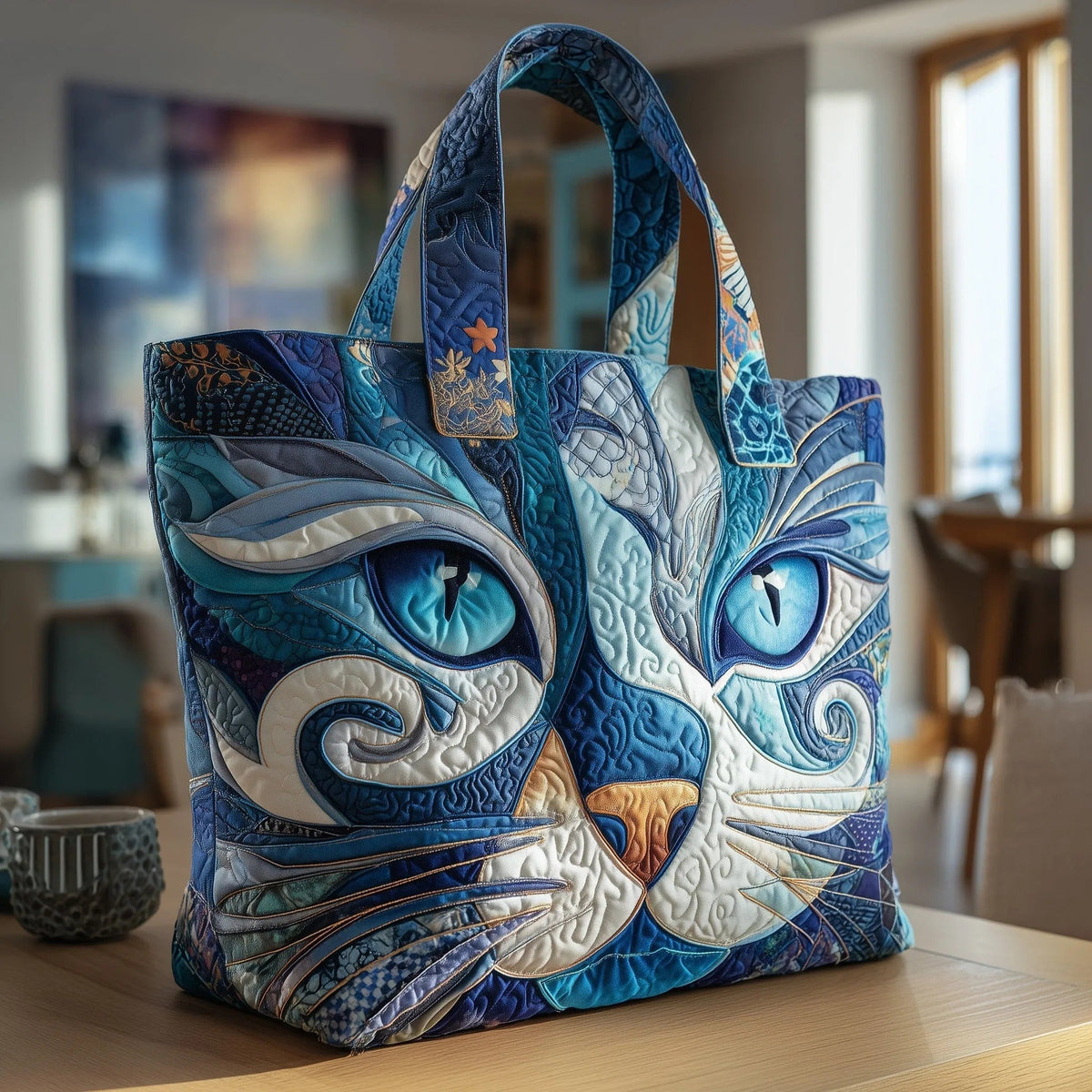 SAC À MAIN FAIT MAIN - CHAT BLEU