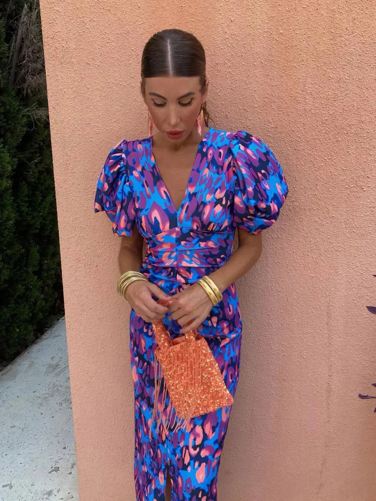 Arielle™ | Colorful Midi Dress for Women with Pleated Sleeves