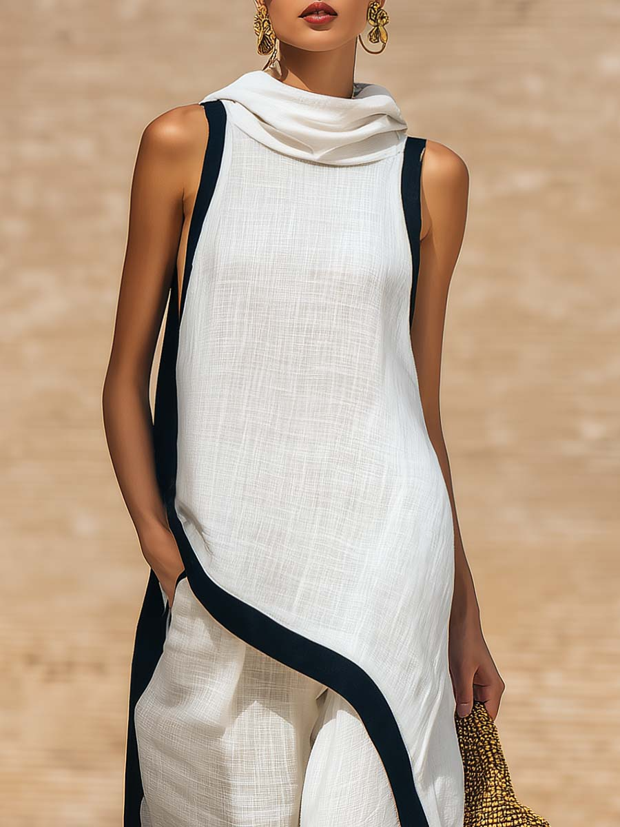 Ensemble élégant en lin et coton à coupe artistique