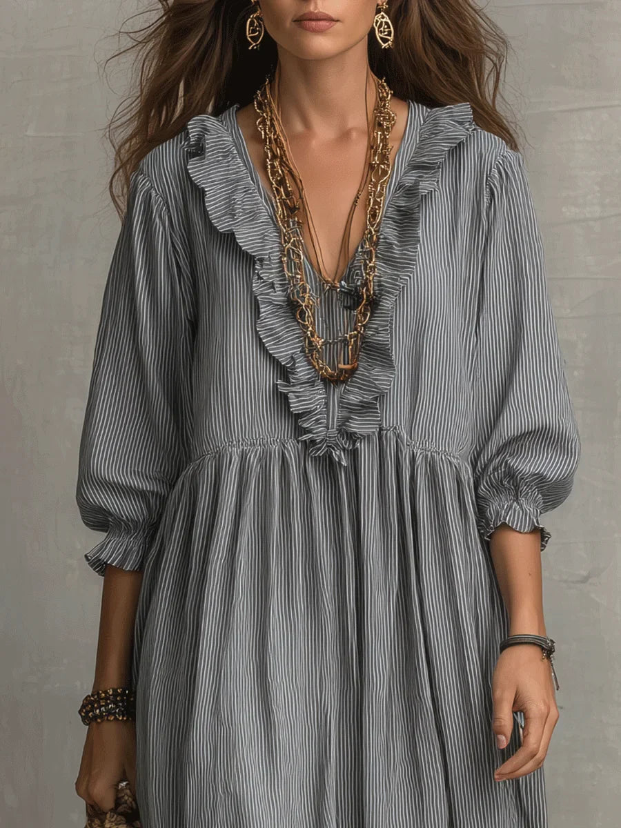 Robe Maxi Décontractée Stylée à Imprimé Art Rayé pour Femmes