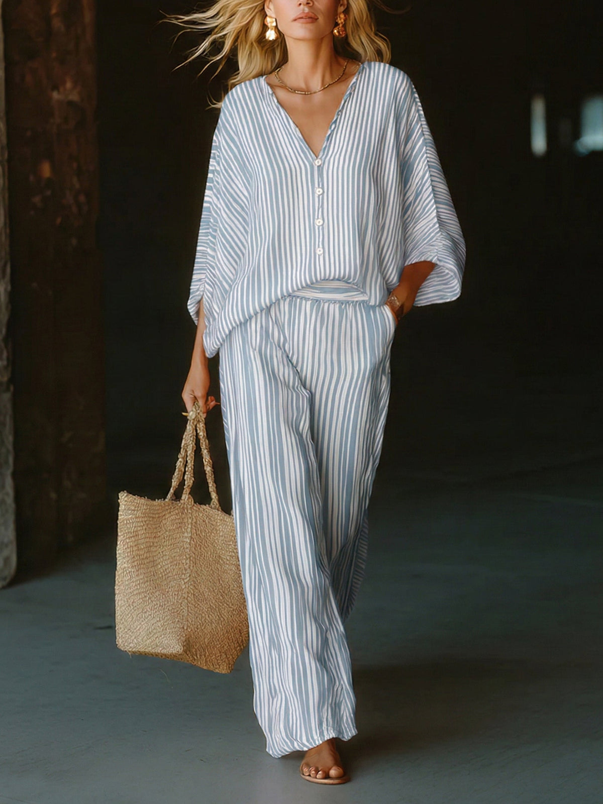 Chemise classique décontractée et pantalon large en deux pièces