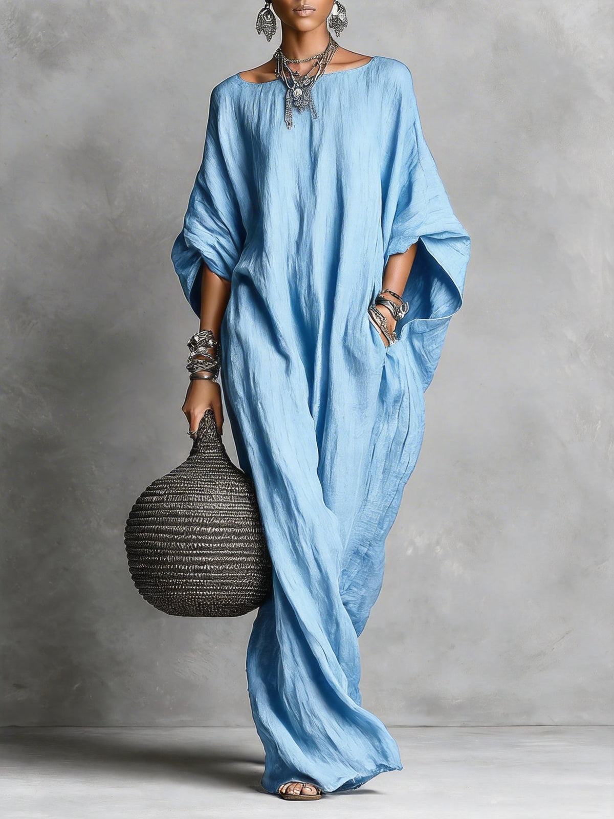 Robe longue sans manches en coton et lin décontractée minimaliste
