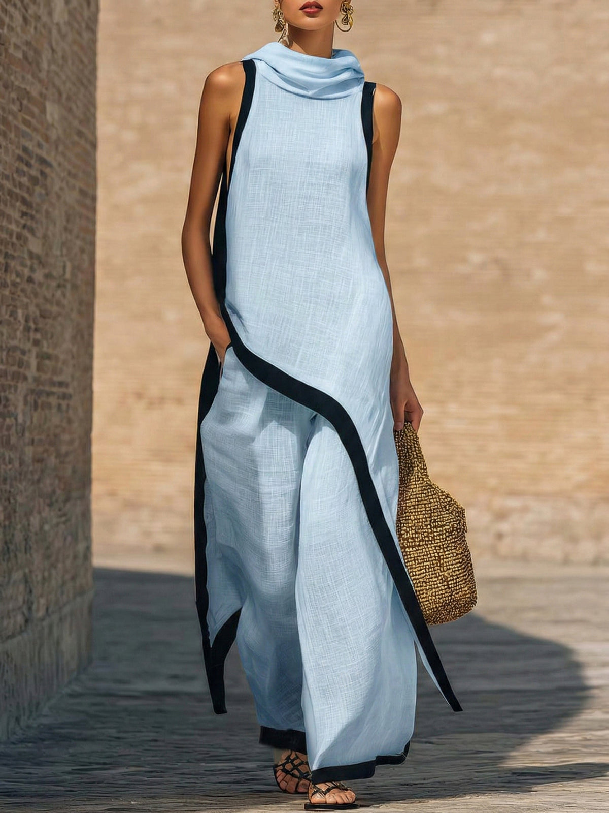 Ensemble élégant en lin et coton à coupe artistique
