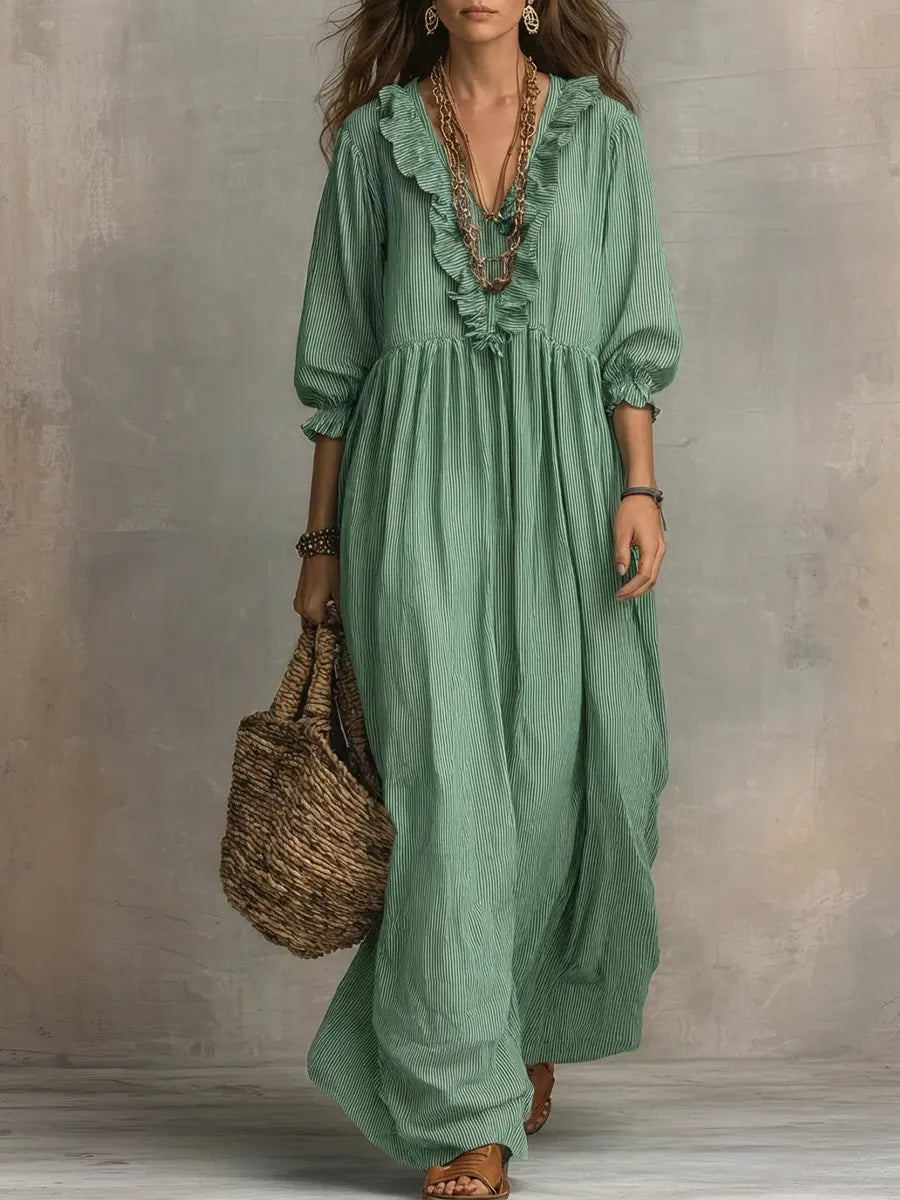 Robe Maxi Décontractée Stylée à Imprimé Art Rayé pour Femmes