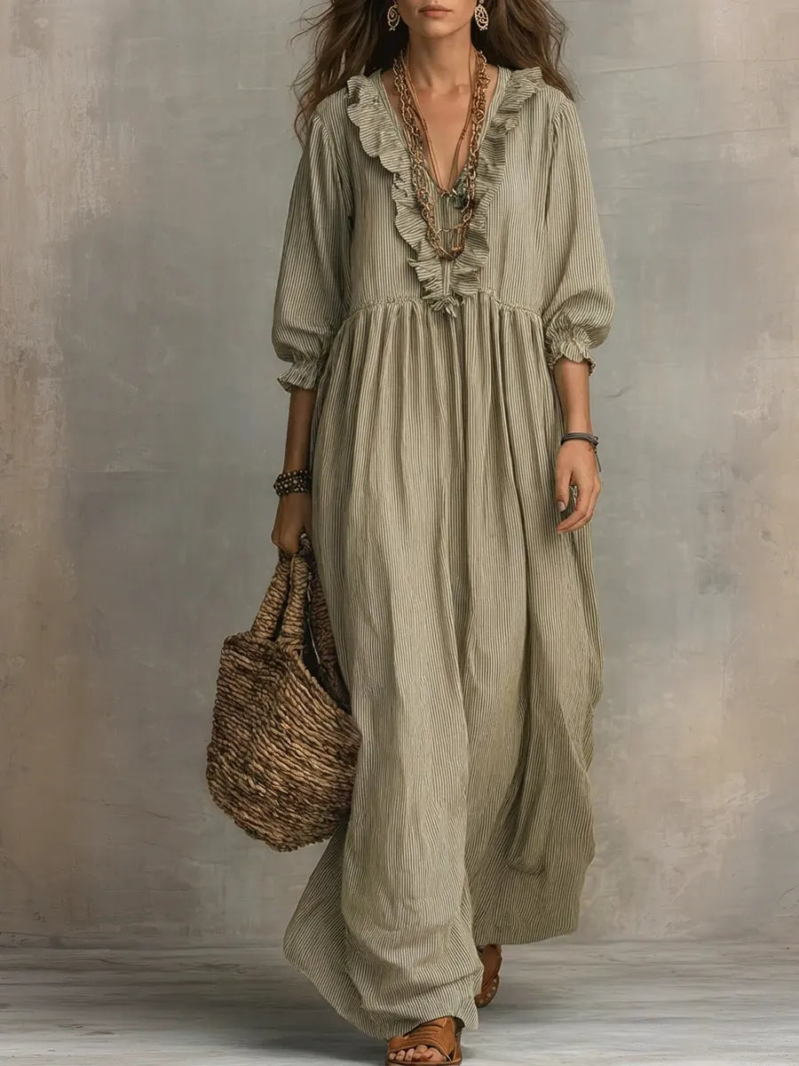 Robe Maxi Décontractée Stylée à Imprimé Art Rayé pour Femmes