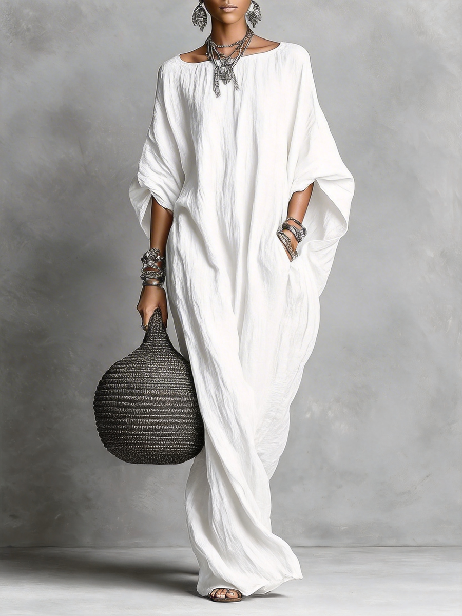Robe longue sans manches en coton et lin décontractée minimaliste