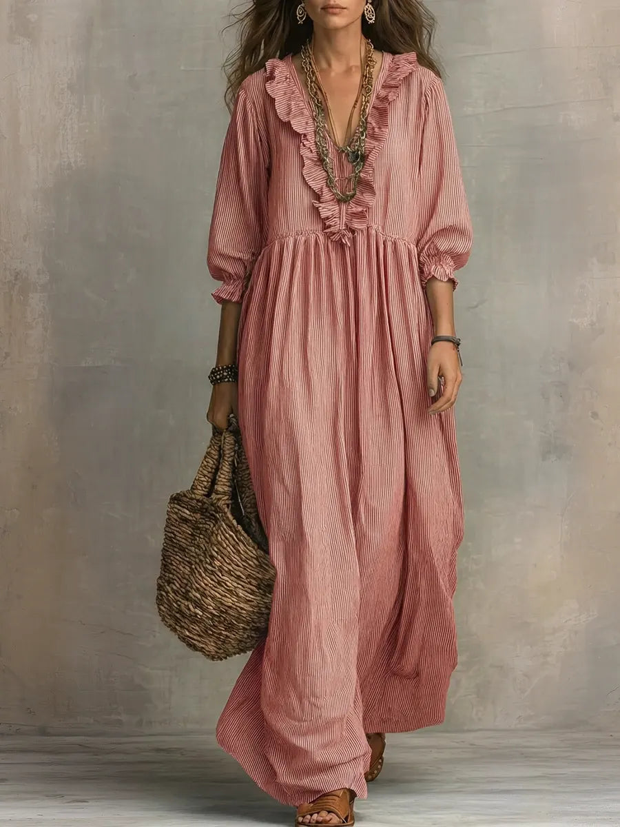 Robe Maxi Décontractée Stylée à Imprimé Art Rayé pour Femmes