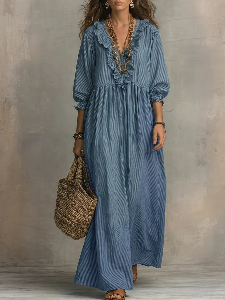 Robe Maxi Décontractée Stylée à Imprimé Art Rayé pour Femmes