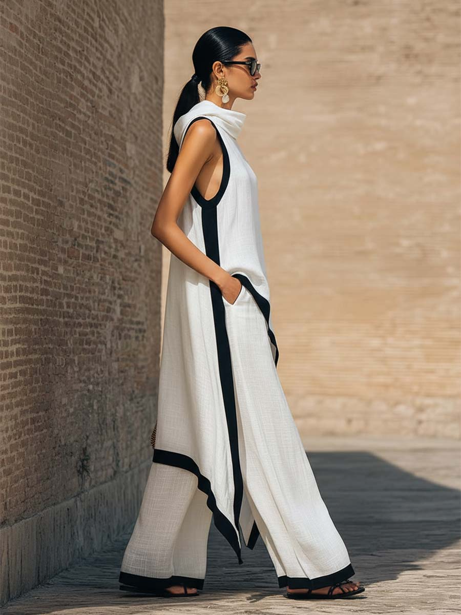 Ensemble élégant en lin et coton à coupe artistique