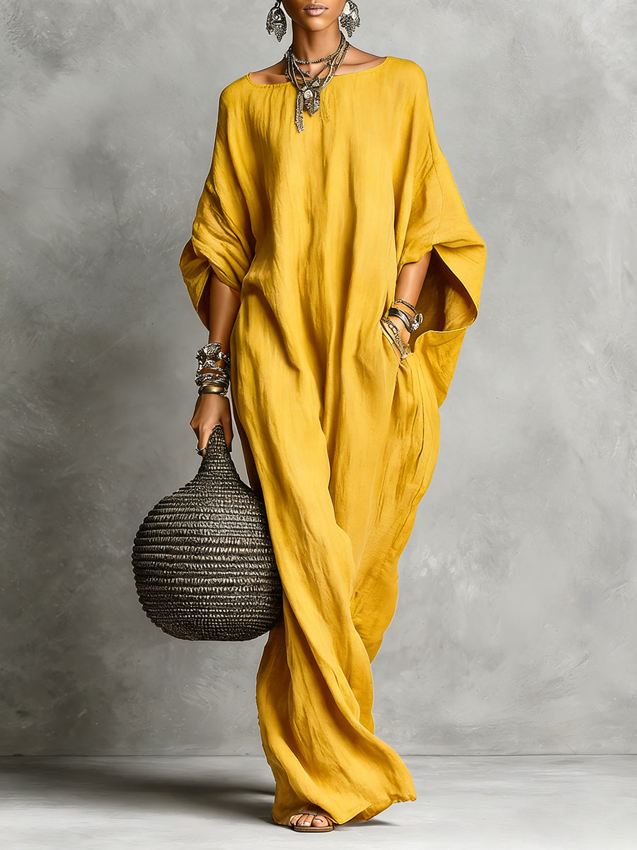 Robe longue sans manches en coton et lin décontractée minimaliste