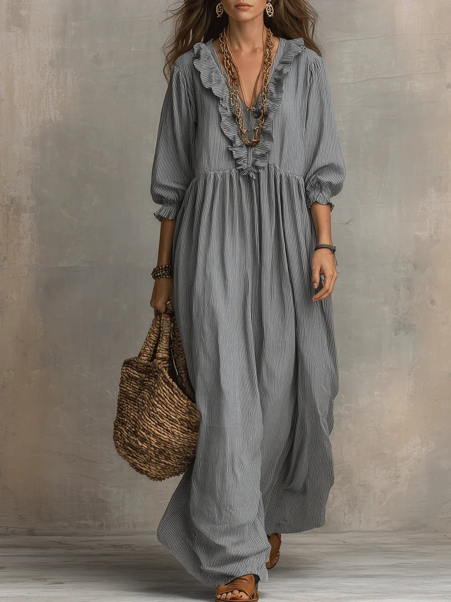 Robe Maxi Décontractée Stylée à Imprimé Art Rayé pour Femmes