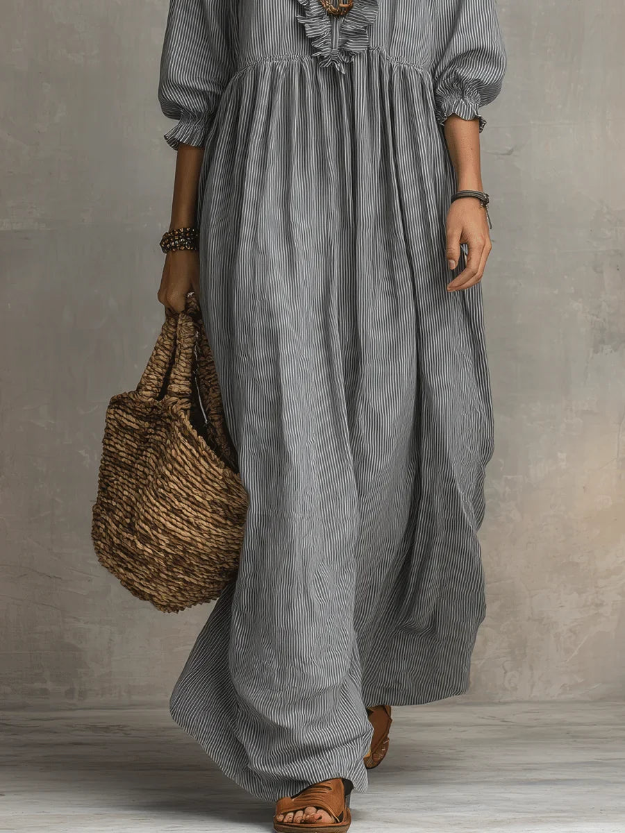 Robe Maxi Décontractée Stylée à Imprimé Art Rayé pour Femmes
