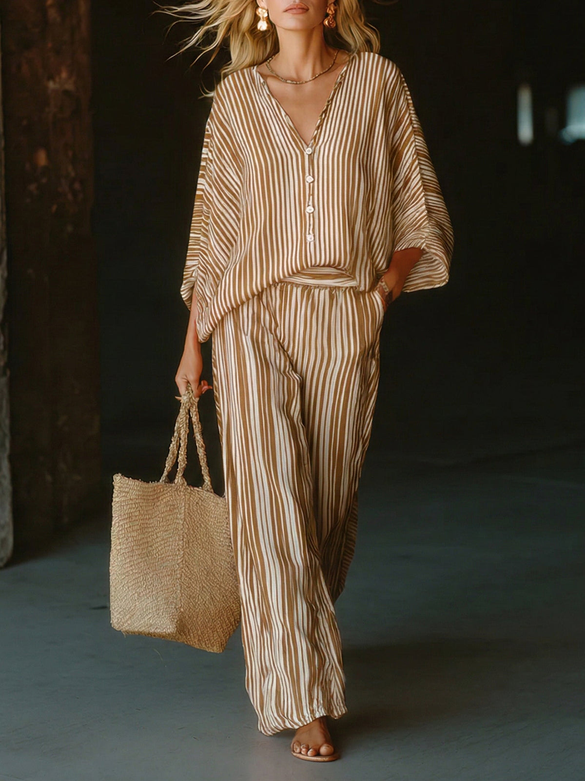 Chemise classique décontractée et pantalon large en deux pièces