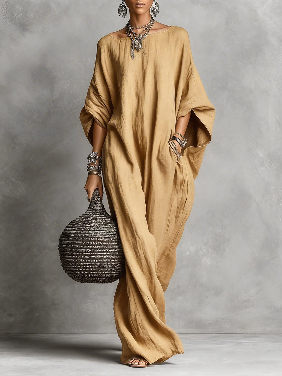 Robe longue sans manches en coton et lin décontractée minimaliste
