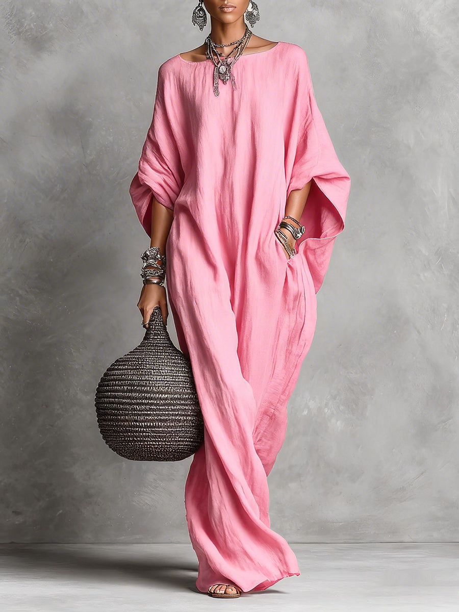 Robe longue sans manches en coton et lin décontractée minimaliste