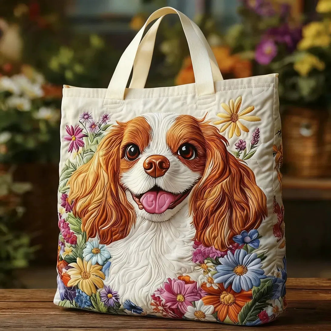 Sac Artisanal Matelassé - Cavalier King Charles Fleuri