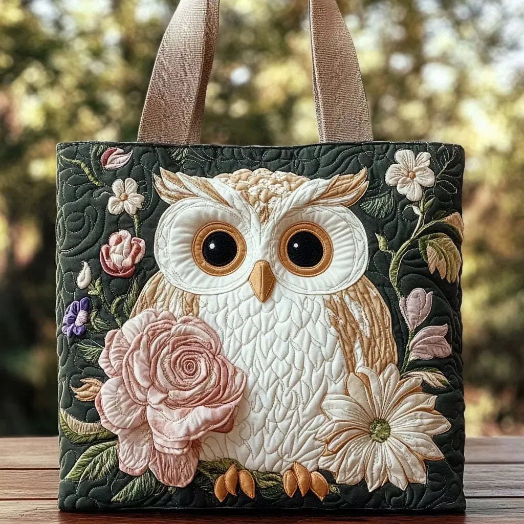 Sac Artisanal Matelassé - Chouette Blanche Fleurie