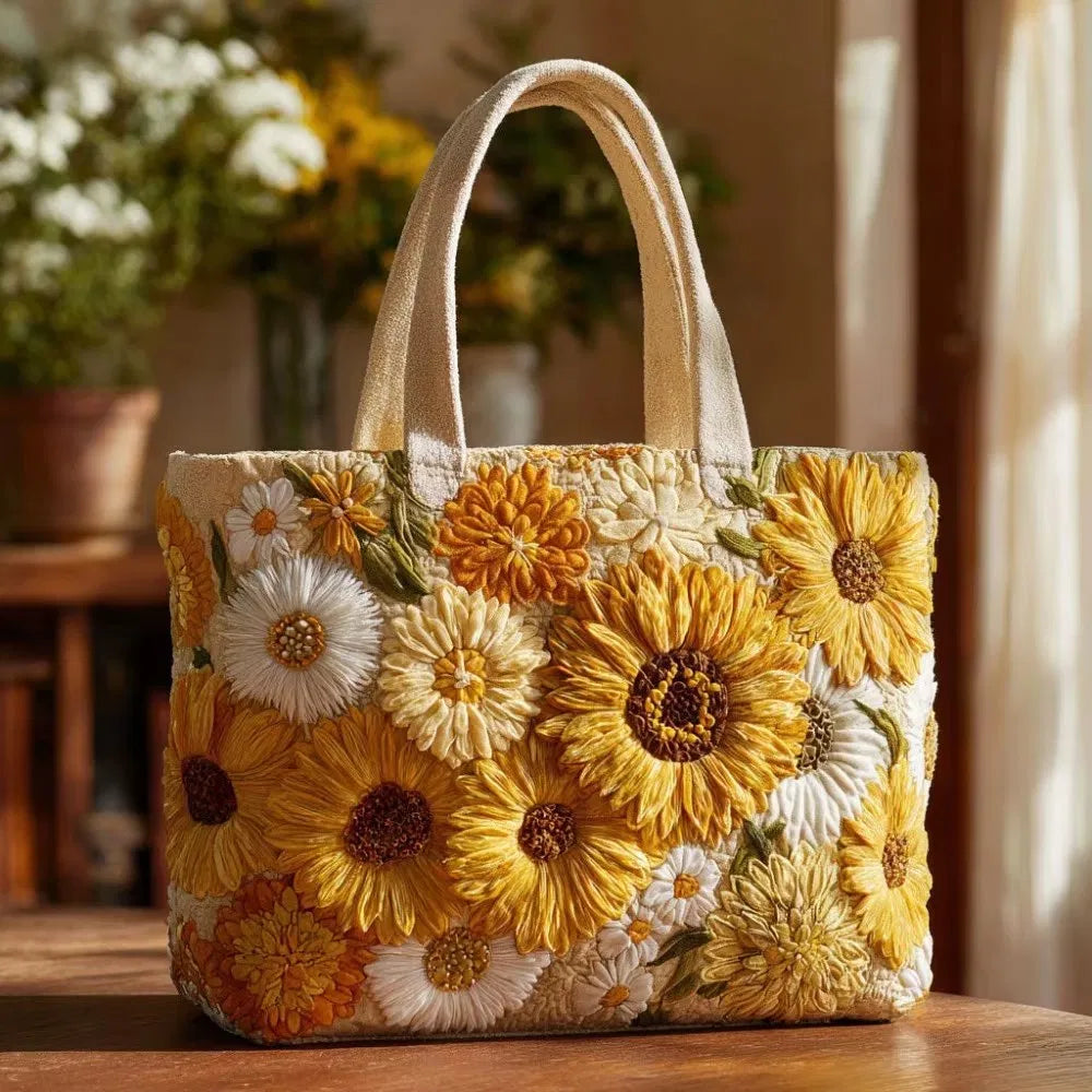 Sac Artisanal Matelassé - Motif Tournesols et Marguerites
